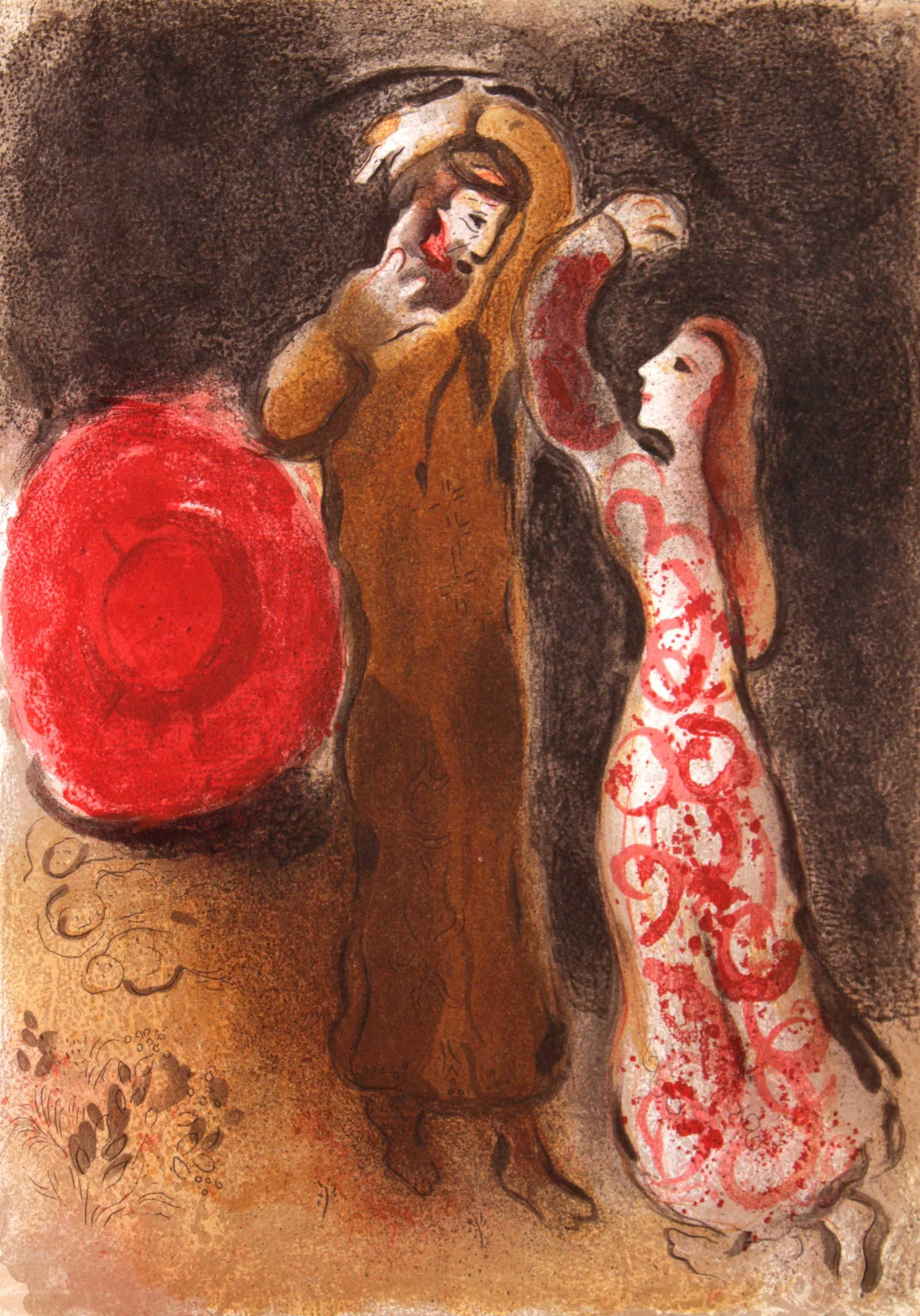 Marc Chagall - Meeting of Ruth and Boaz: Artist: Marc Chagall Title: Meeting of Ruth and Boaz Year: 1956 Dimensions: 10in. by 14in. Edition: From the rare limited edition Publisher: Editions de la Revue VERVE Paris Suite: The Bible Medium: