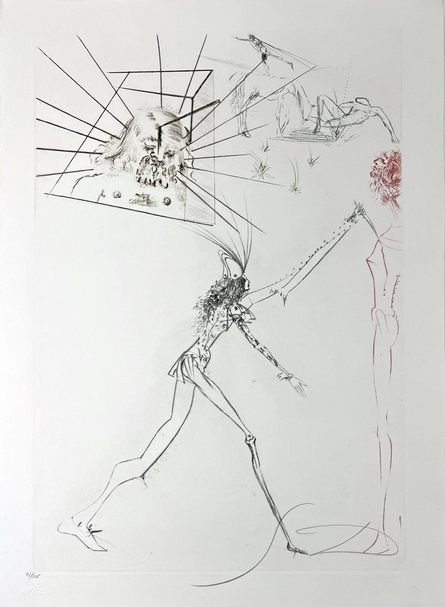 Salvador Dali - The Three Bad Barons: Artist: Salvador Dali Title: The Three Bad Barons Year: 1969 Dimensions: 12 3/4 x 17 5/8 in. Edition: From the limited edition of 125 Suite: Tristan and Isolde Medium: Original color drypoint etching
