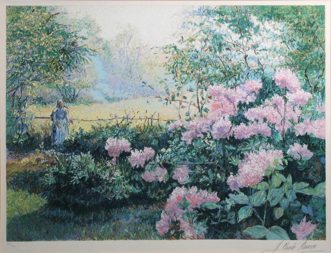 H. Claude Pissarro - Les Rhododendrons: Artist: H. Claude Pissarro Title: Les Rhododendrons Dimensions: 31 3/4in. by 38 3/4in. Edition: From the rare limited edition of 425 Medium: Original serigraph on paper