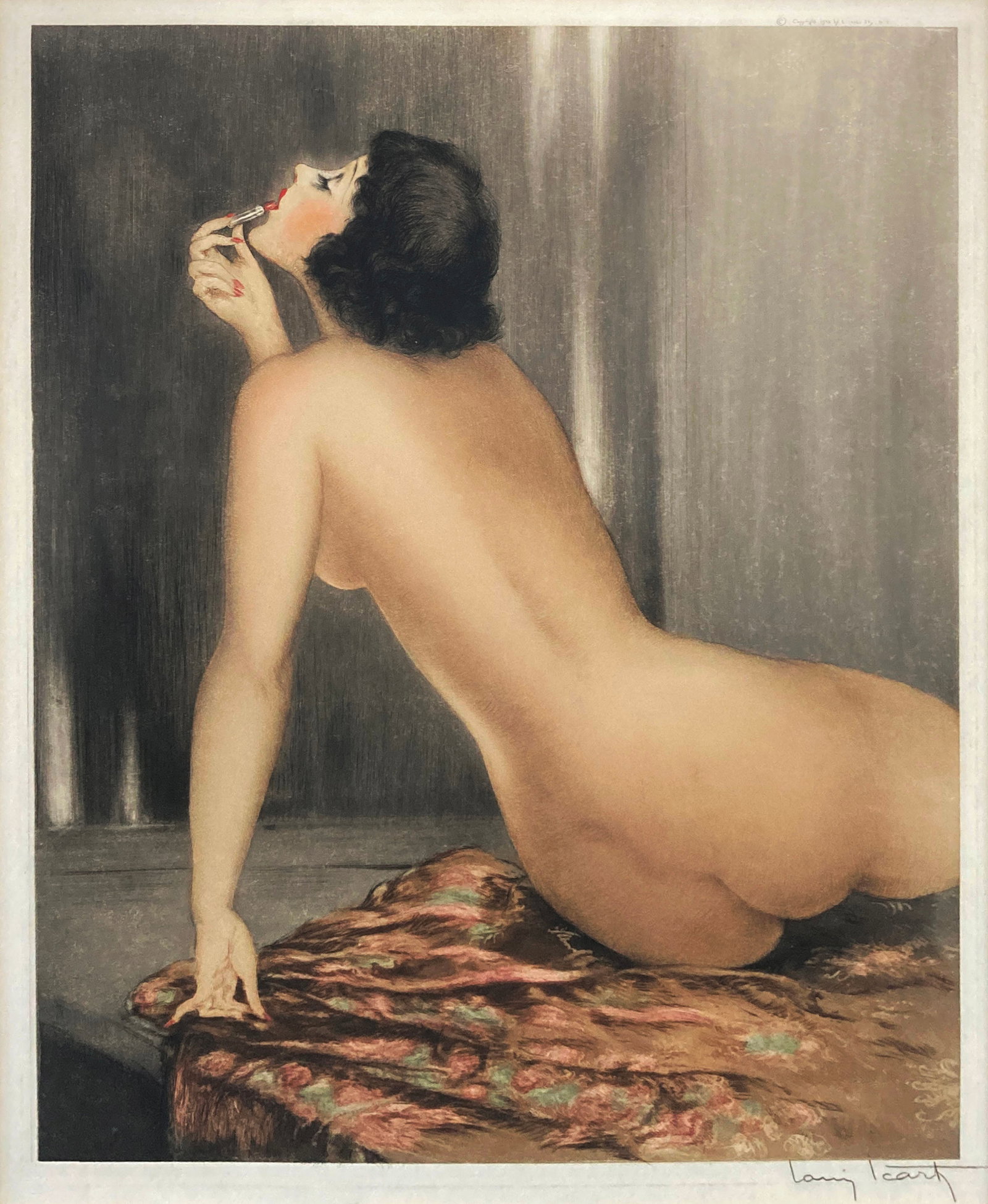 Louis Icart - My Model II (Lipstick): Artist: Louis Icart Title: My Model II (Lipstick) Year: 1933 Dimensions: 24in. by 30in. Edition: From the rare limited edition Medium: Etching and aquatint with