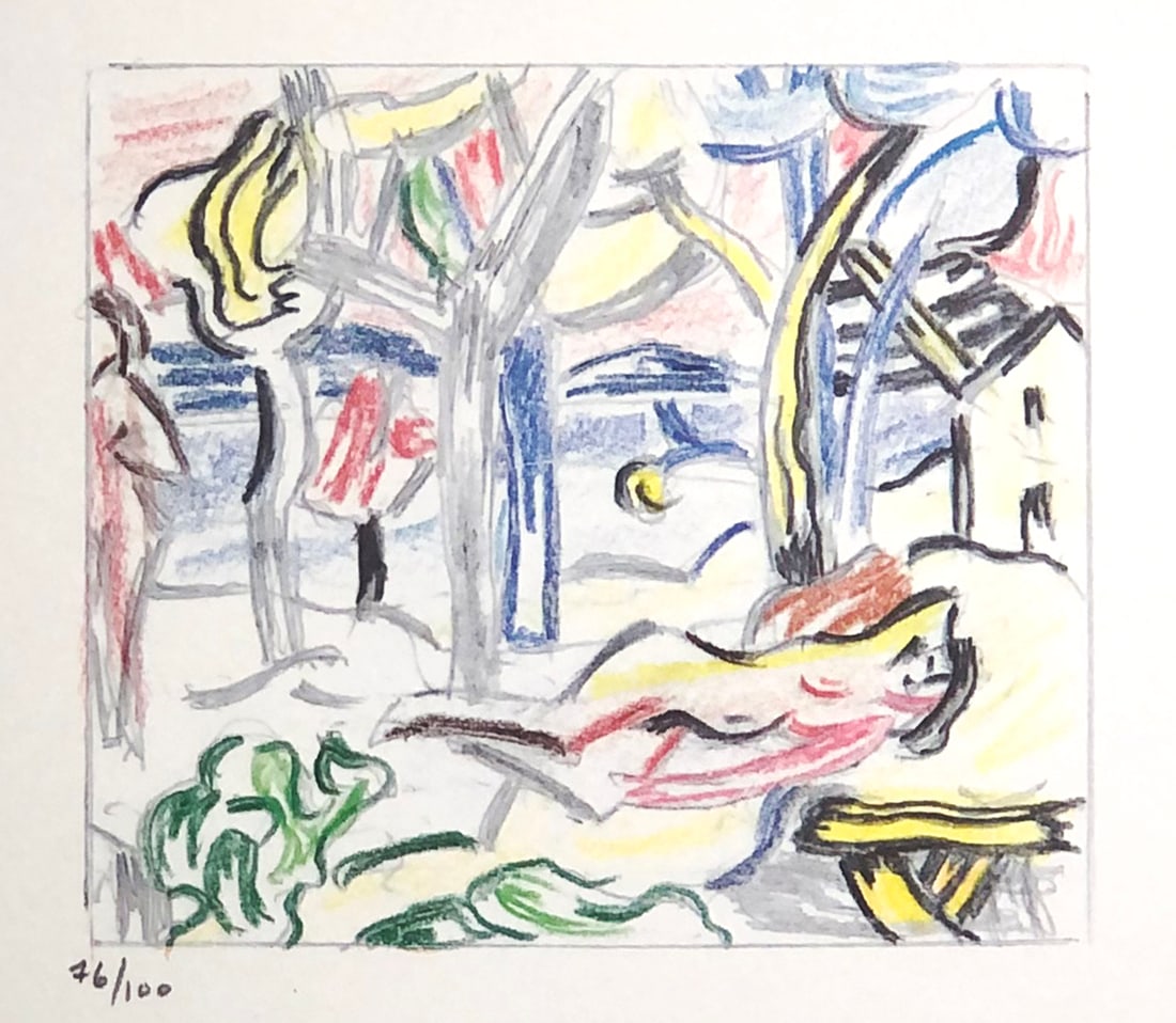 Roy Lichtenstein - Reclining Figures in Landscape: Artist: Roy Lichtenstein Title: Reclining Figures in Landscape Year: 1986 Dimensions: 10.25in. by 7.5in. Edition: From the rare limited edition of 100 Publisher: