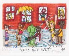 James Rizzi - Let's Get Wet: Artist: James Rizzi Title: Let's Get Wet Year: 1990 Dimensions: 3 5/8 x 2 7/8 in. Edition: From the rare limited edition of 350 Medium: Original serigraphed 3D construction on paper Condition: