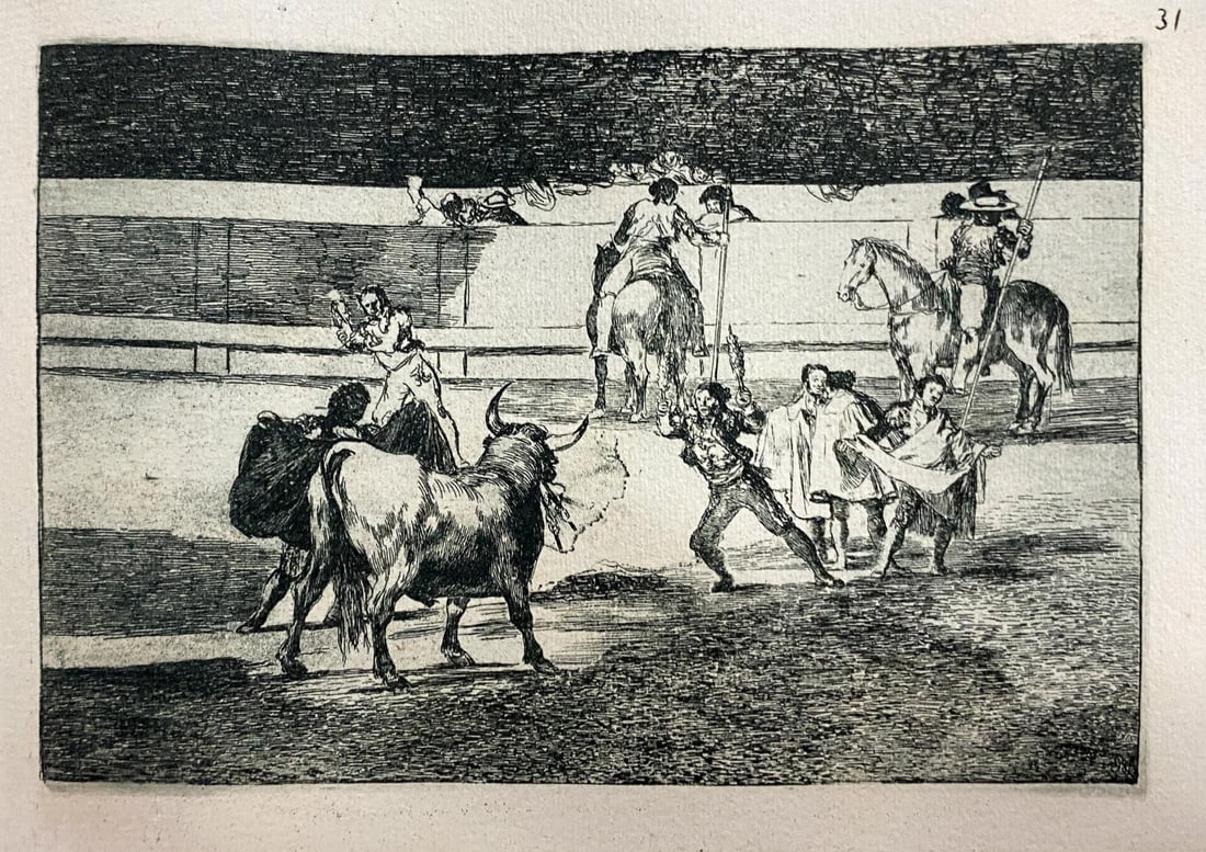 Francisco Goya (after) - La Tauromaquia 31: Artist: Francisco Goya (after) Title: La Tauromaquia 31 Year: 1944 Dimensions: 9.5in. by 6.75in. Edition: From the Rare Limited Edition of 500 Publisher: Editorial Victoria, Barcelona Suite: La