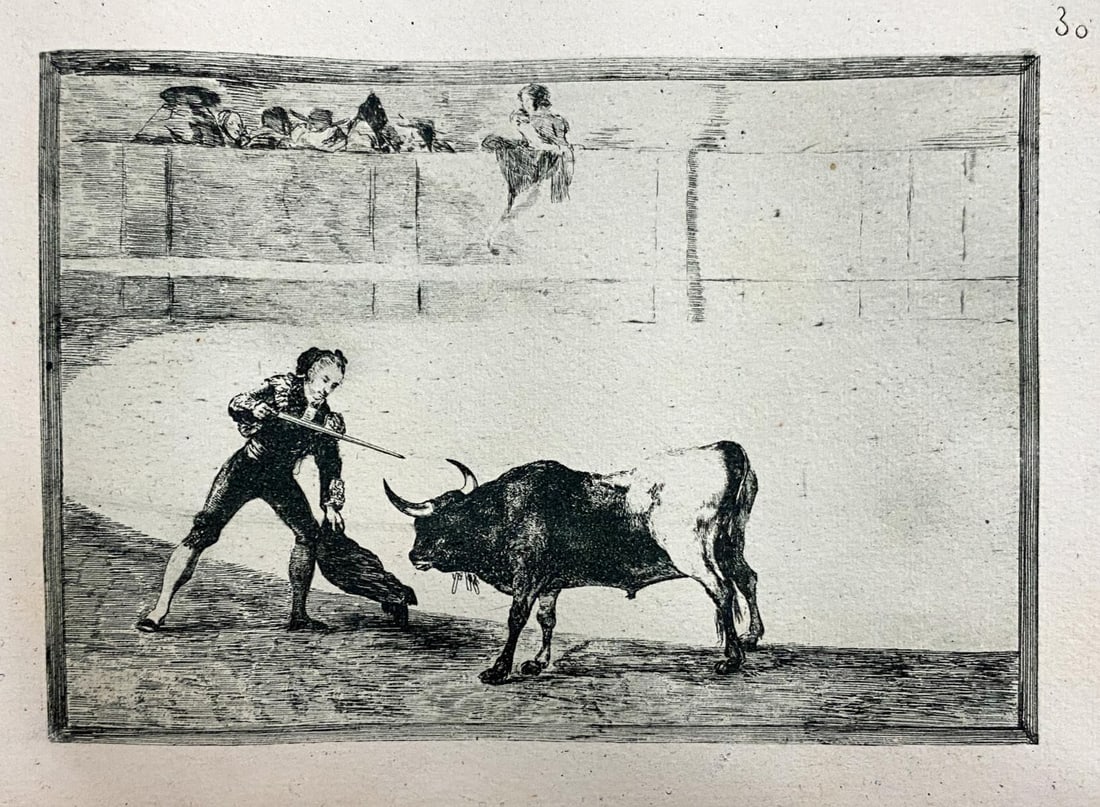 Francisco Goya (after) - La Tauromaquia 30: Artist: Francisco Goya (after) Title: La Tauromaquia 30 Year: 1944 Dimensions: 9.5in. by 6.75in. Edition: From the Rare Limited Edition of 500 Publisher: Editorial Victoria, Barcelona Suite: La