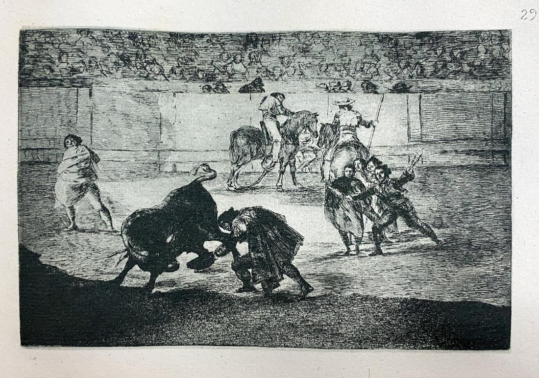 Francisco Goya (after) - La Tauromaquia 29: Artist: Francisco Goya (after) Title: La Tauromaquia 29 Year: 1944 Dimensions: 9.5in. by 6.75in. Edition: From the Rare Limited Edition of 500 Publisher: Editorial Victoria, Barcelona Suite: La