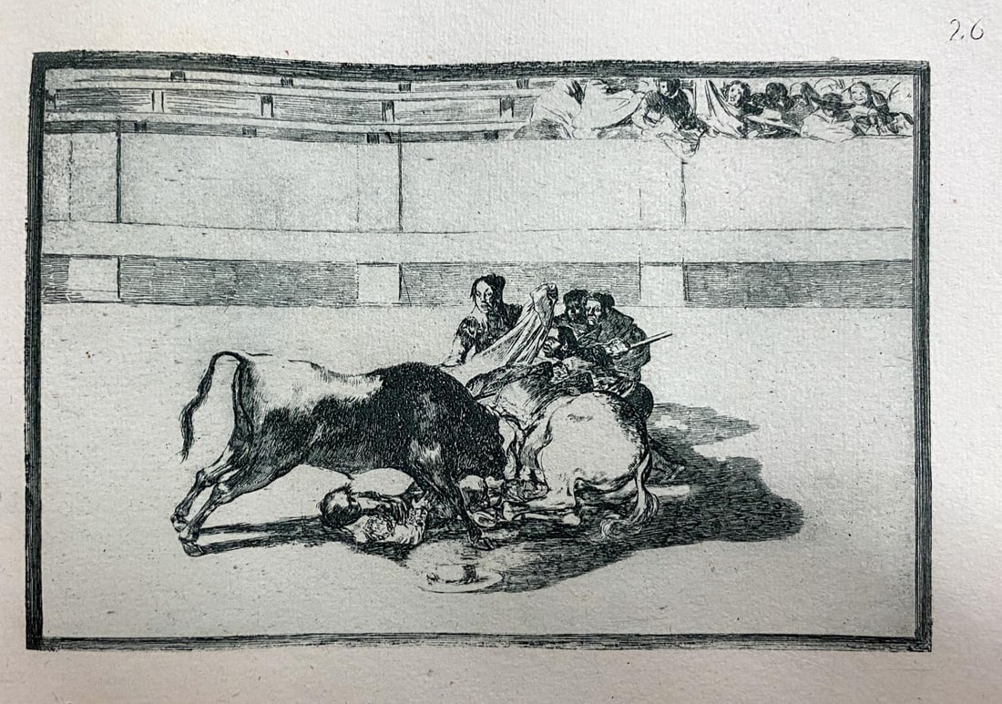 Francisco Goya (after) - La Tauromaquia 26: Artist: Francisco Goya (after) Title: La Tauromaquia 26 Year: 1944 Dimensions: 9.5in. by 6.75in. Edition: From the Rare Limited Edition of 500 Publisher: Editorial Victoria, Barcelona Suite: La