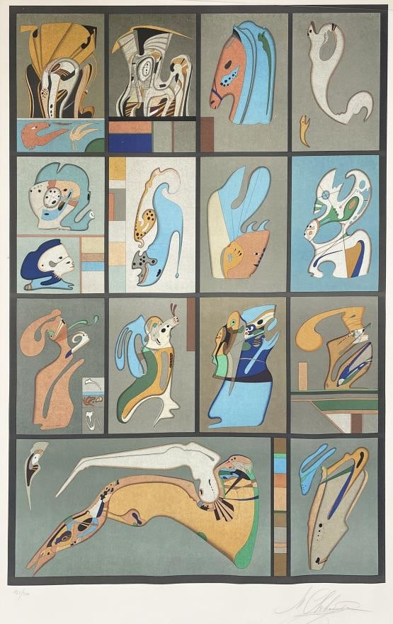 Mihail Chemiakin - Fall of Icarus: Artist: Mihail Chemiakin Title: Fall of Icarus Year: 1988 Dimensions: 31.5in. by 52.5in. Edition: From the rare limited edition of 300 Medium: Original lithograph in colors on paper Condition: upon