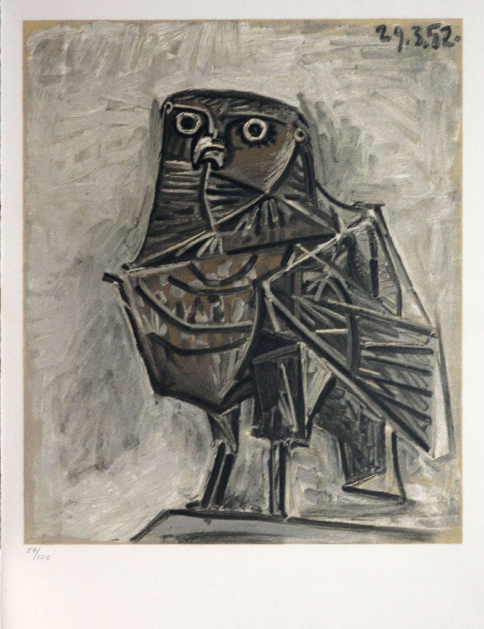 Pablo Picasso (After) - La Chouette: Artist: Pablo Picasso (After) Title: La Chouette Year: 1954 Dimensions: 11 1/4 x 14 1/2 in. Edition: From the rare limited edition of 100 Publisher: Mourlot Freres, Paris Suite: La Guerre et la Paix