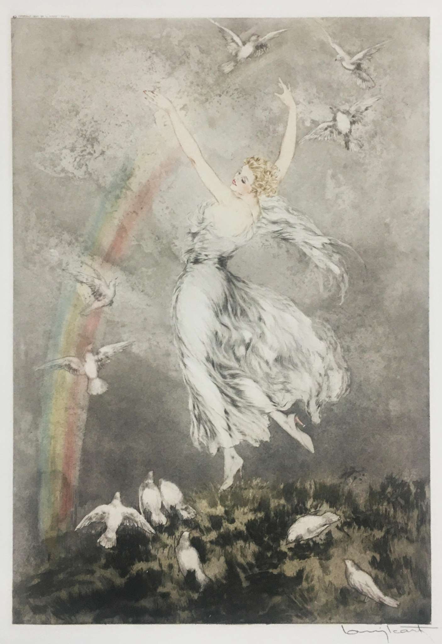 Louis Icart - Rainbow: Artist: Louis Icart Title: Rainbow Year: 1930 Edition: From the rare limited edition Medium: Original etching on paper with hand watercoloring Condition: Excellent Signature Details: Hand-signed in