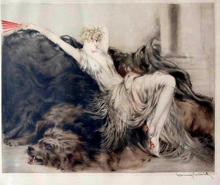 Louis Icart - Laziness: Artist: Louis Icart Title: Laziness Year: 1925 Dimensions: 15in. by 19in. Edition: From the rare limited edition Medium: Original drypoiny etching on paper Condition: Excellent Signature Details: