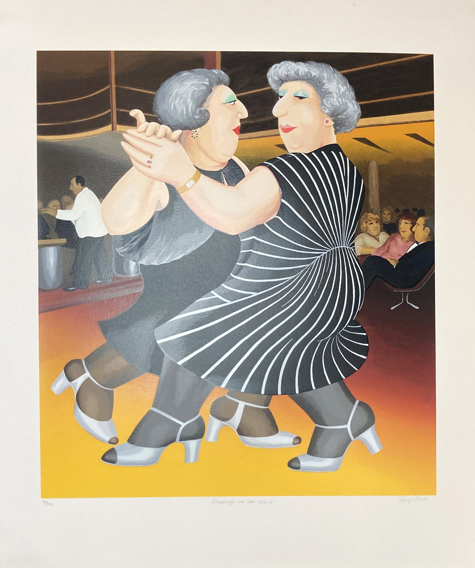 Beryl Cook - Dancing On the QE 2: Artist: Beryl Cook Title: Dancing On the QE 2 Year: 1980 Dimensions: 30in. by 27in. Edition: From the rare limited edition of 300 Medium: Original serigraph on paper Condition: Excellent Signature