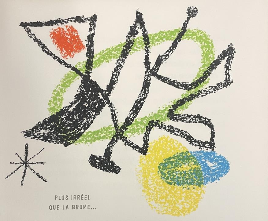Joan Miro - Plate 2: Artist: Joan Miro Title: Plate 2 Year: 1967 Dimensions: 7 1/2in. by 10in. Edition: Numbered from the rare limited edition of 175 Publisher: Mourlot Paris Suite: Bouquet de reves pour Neila Medium: