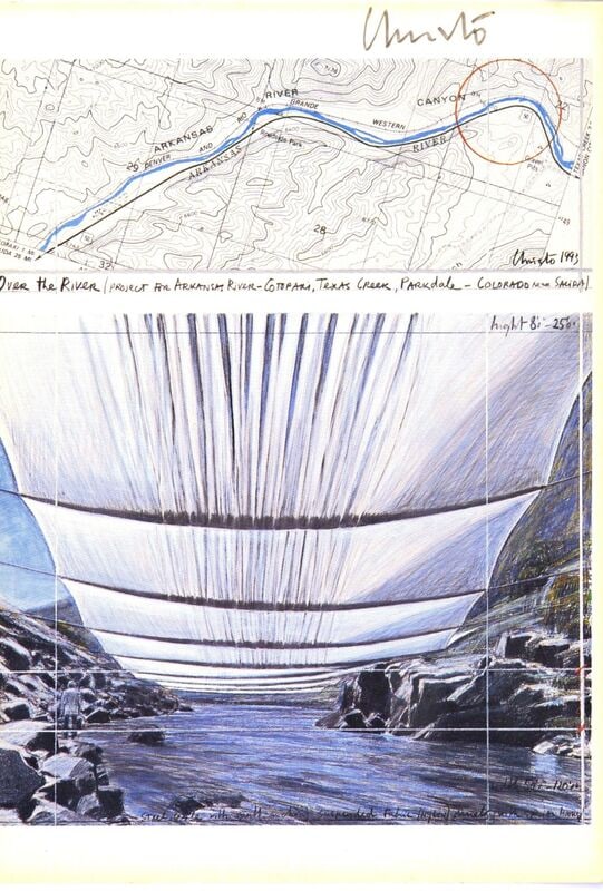 Christo - Over The River Project IV: Artist: Christo Title: Over The River Project IV Year: 1993 Dimensions: 23 x 29 1/2 in. Edition: From the Rare Limited Edition Publisher: Nouvelles Images Medium: Offset Lithograph Condition: