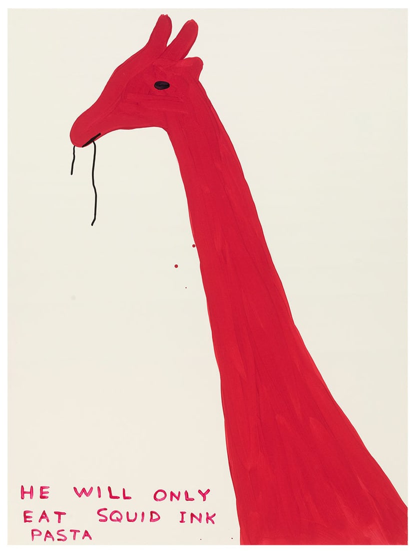 David Shrigley - He Will Only Eat Squid Ink Pasta: Artist: David Shrigley Title: He Will Only Eat Squid Ink Pasta Year: 2021 Dimensions: 23 5/8 x 31 1/2 in. Edition: From the Rare Limited Edition Publisher: Shri