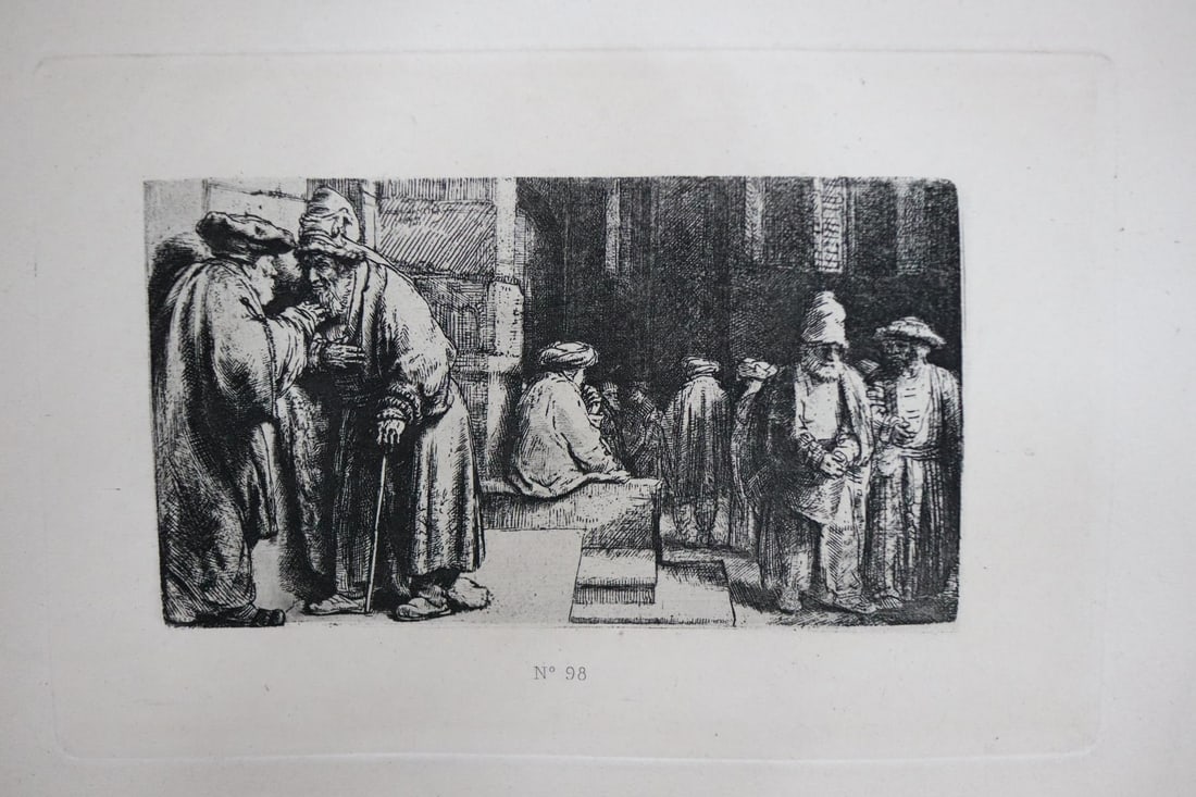 Rembrandt van Rijn (after) - Jews In The Synagogue: Artist: Rembrandt van Rijn (after) Title: Jews In The Synagogue Dimensions: 6.5in. by 4.5in. Edition: From the rare limited edition Medium: Original heliogravure on paper