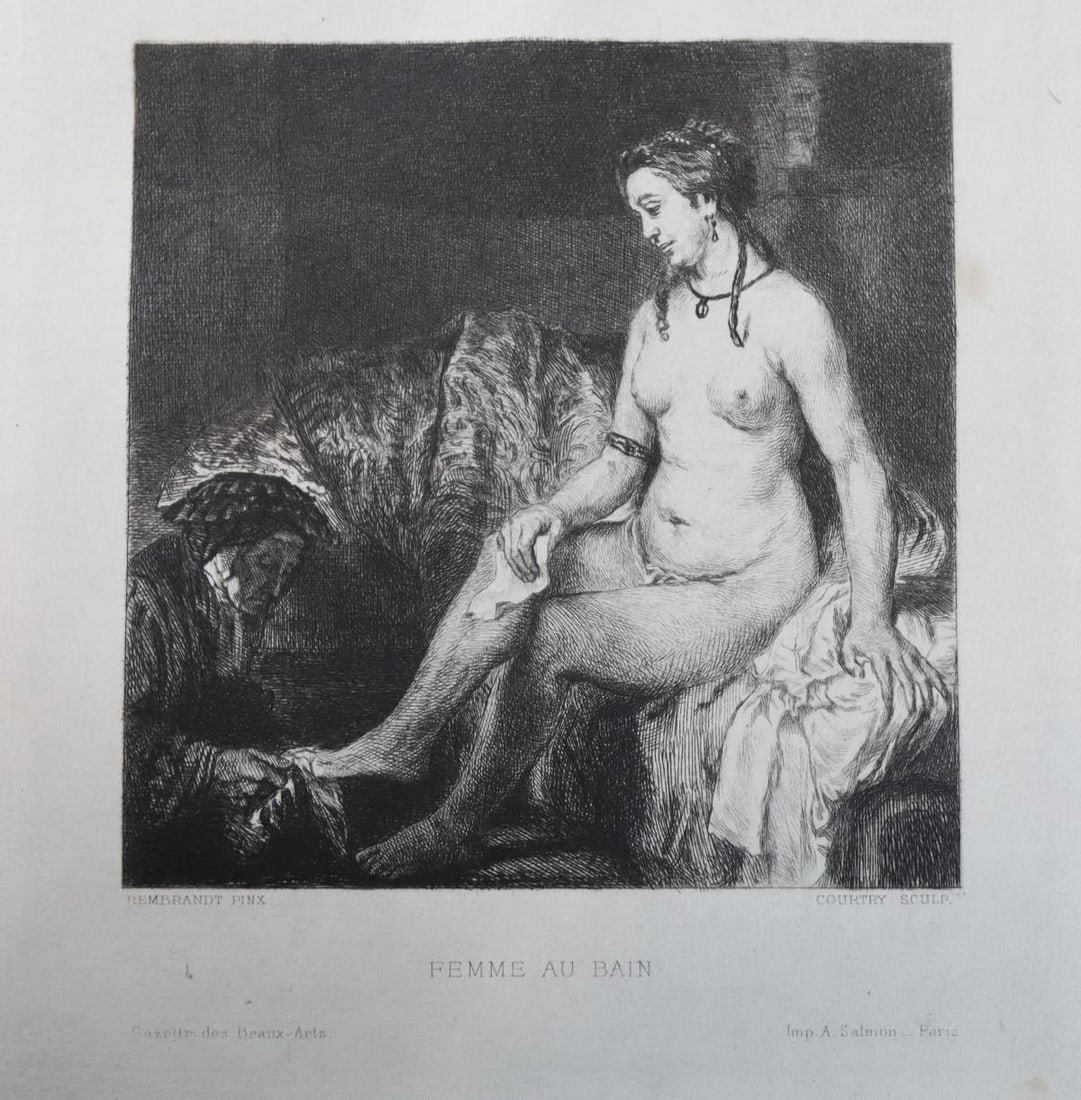 Rembrandt van Rijn (After) - Femme Au Bain: Artist: Rembrandt van Rijn (After) Title: Femme Au Bain Dimensions: 8in. by 8in. Edition: From the rare limited edition Medium: Original drypoint etching on laid paper