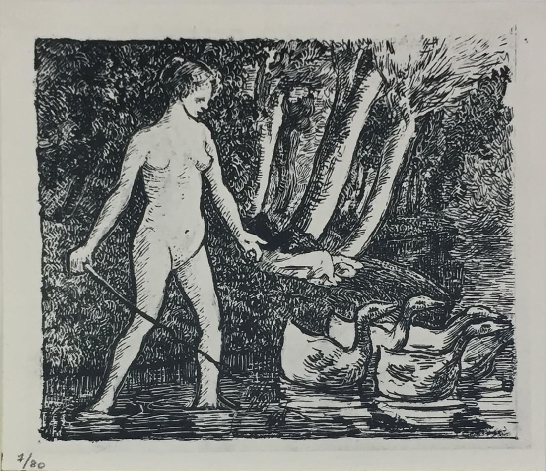 Camille Pissarro (After) - Nu Avec des Oies: Artist: Camille Pissarro (After) Title: Nu Avec des Oies Year: 1922 Dimensions: 9 3/8in. by 12 3/4in. Edition: From the Rare Limited Edition of 80 Publisher: Be