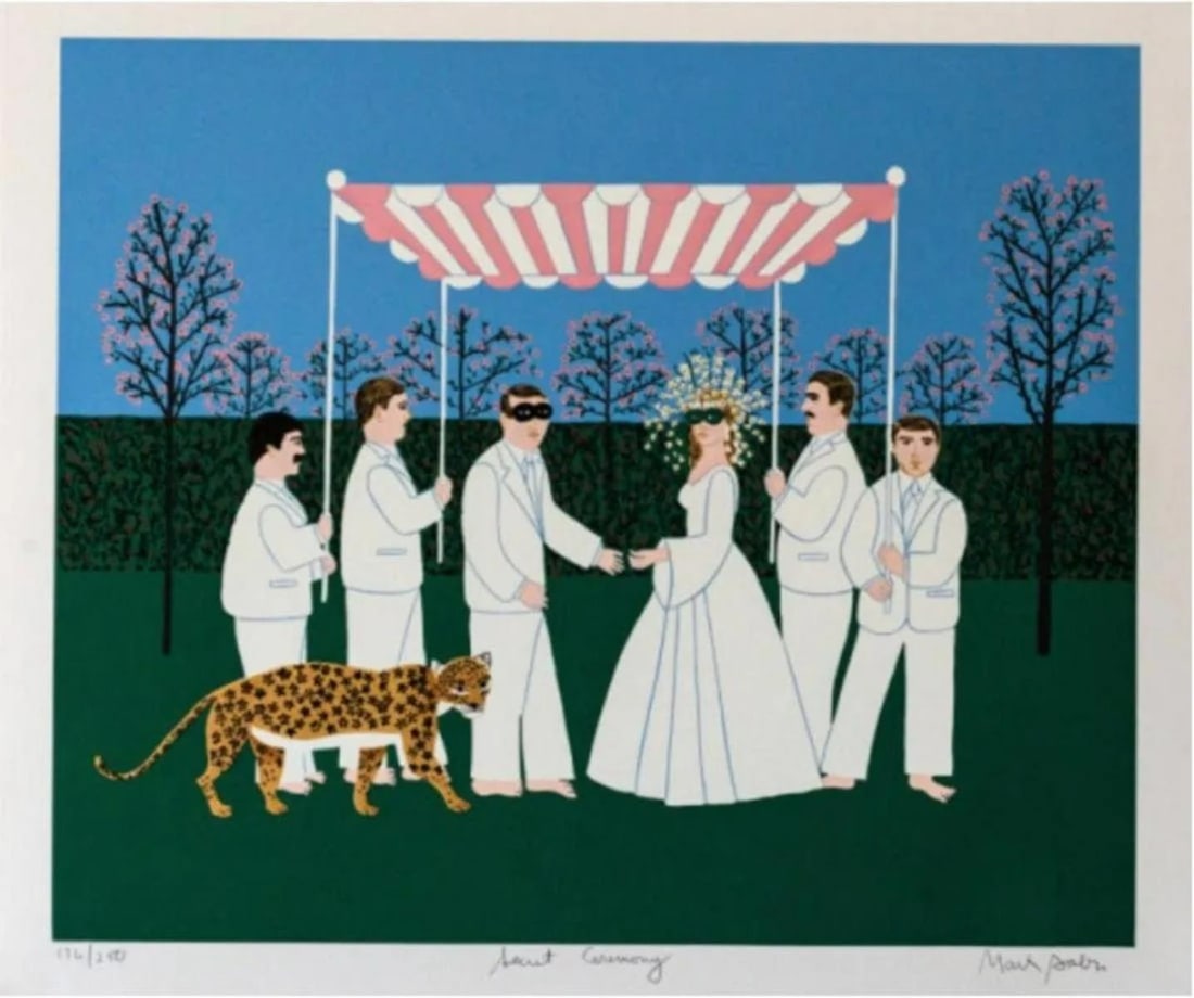 Mark Sabin - Secret Ceremony: Artist: Mark Sabin Title: Secret Ceremony Year: 1979 Dimensions: 26in. by 32in. Edition: From the Rare Limited Edition of 250 Medium: Screenprint in Colors Condition: Excellent Signature Details: