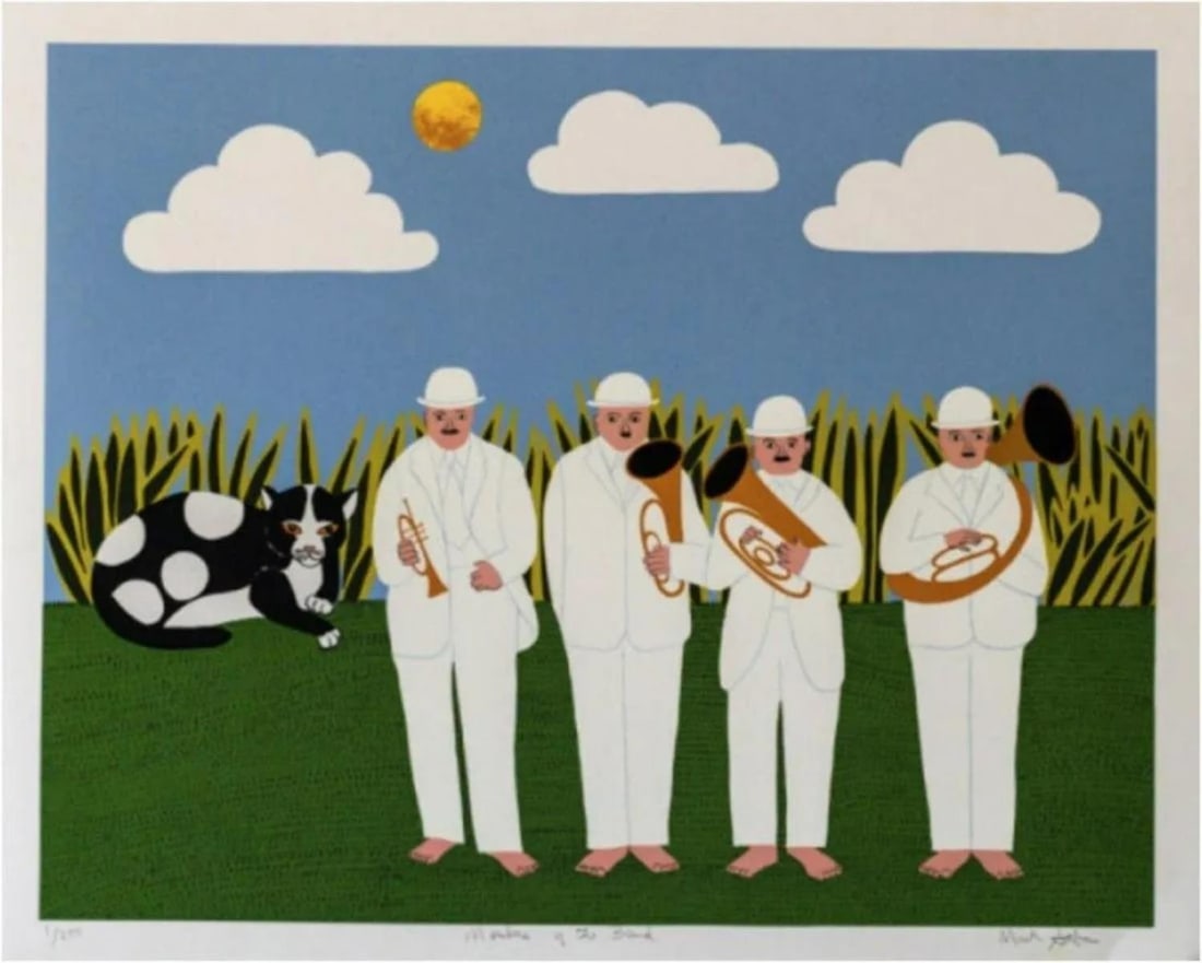 Mark Sabin - Members of the Band: Artist: Mark Sabin Title: Members of the Band Year: 1980 Dimensions: 26in. by 32in. Edition: From the Rare Limited Edition of 250 Medium: Screenprint in Colors Condition: Excellent Signature Details: