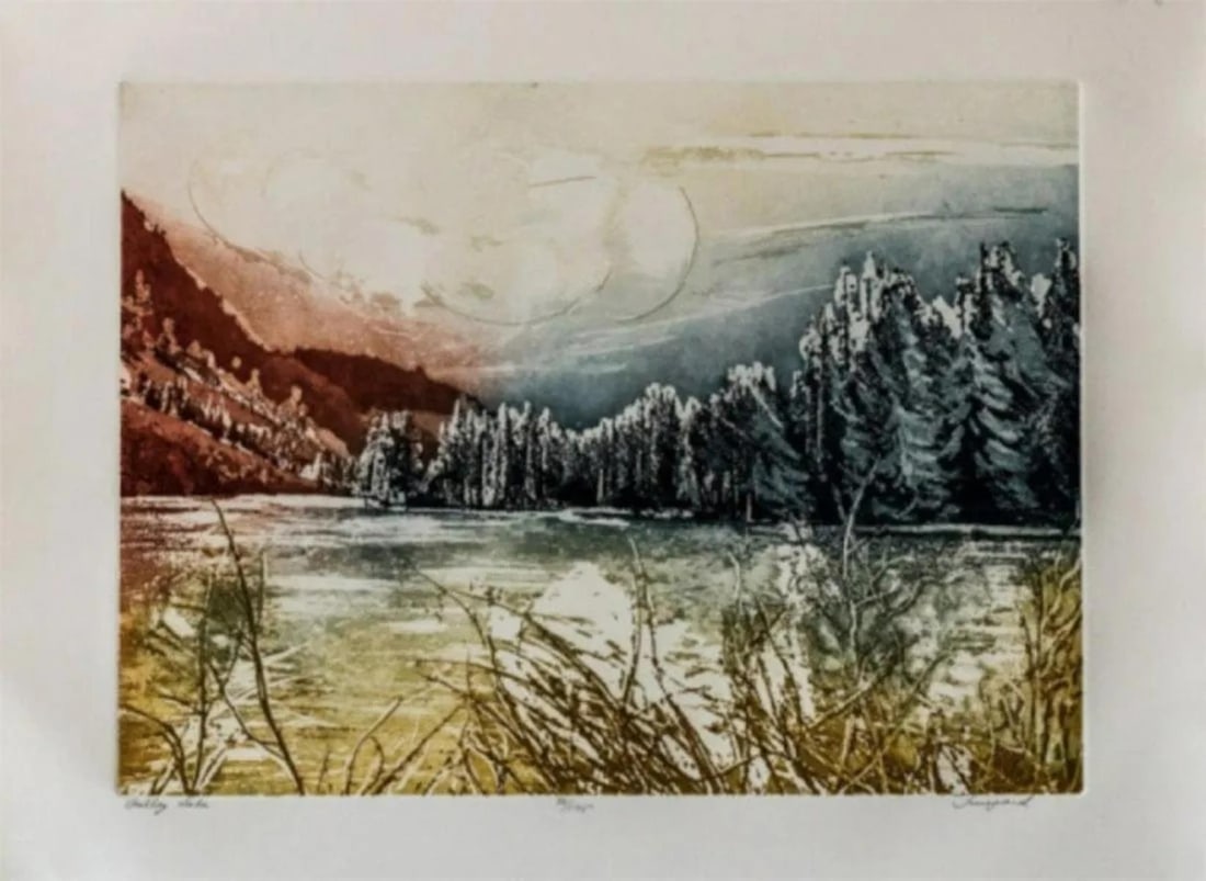 Irmgard - Vally Lake: Artist: Irmgard Title: Vally Lake Year: 1975 Dimensions: 22.25in. by 30in. Edition: From the Rare Limited Edition of 175 Medium: Etching Condition: Excellent Signature Details: Hand Signed by Irmgard