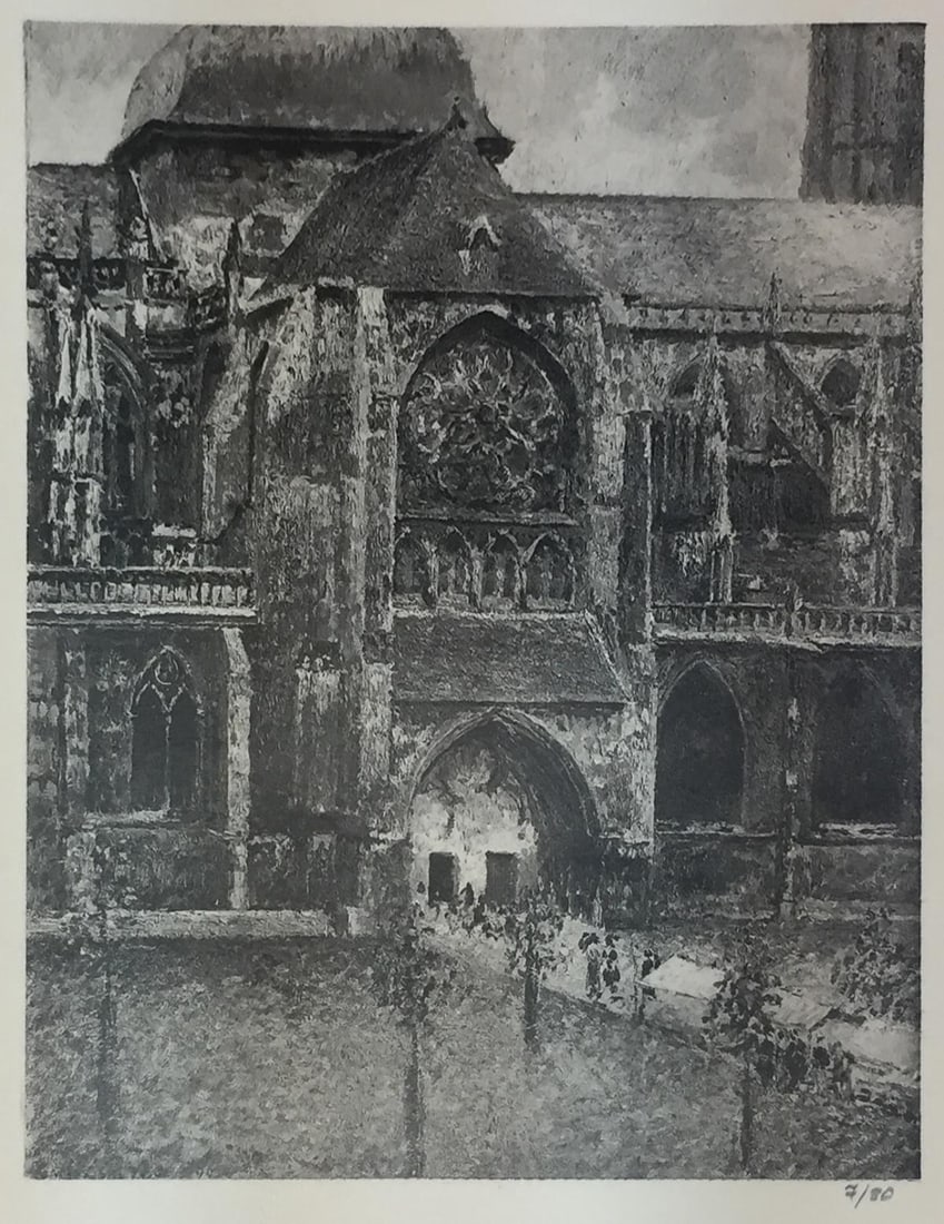 Camille Pissarro (After) - Portail de L'Eglise St: Artist: Camille Pissarro (After) Title: Portail de L'Eglise St Jaques Dieppe Year: 1922 Dimensions: 9 3/8in. by 12 3/4in. Edition: From the Rare Limited Edition of 80 Publisher: Bernhein Jeune