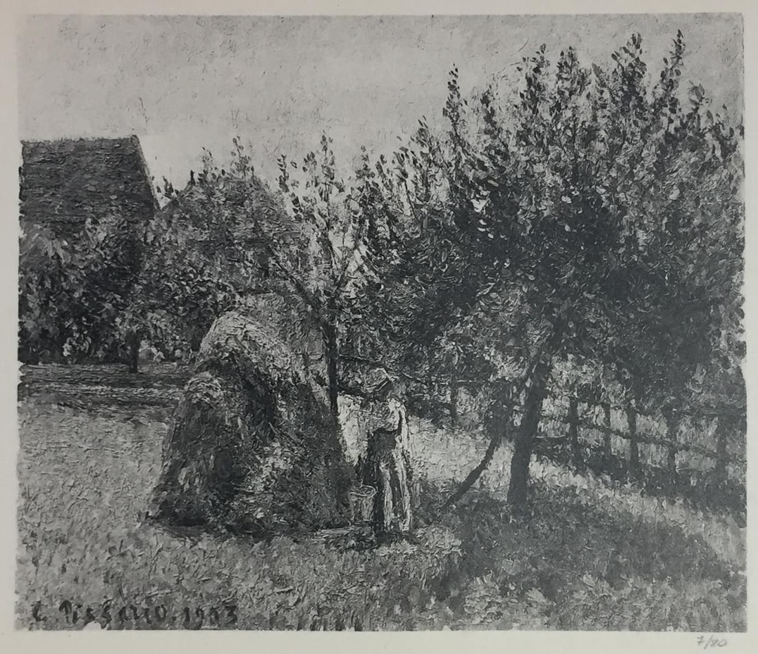 Camille Pissarro (After) - Les Pommiers Matinee de: Artist: Camille Pissarro (After) Title: Les Pommiers Matinee de Soleil Year: 1922 Dimensions: 9 3/8in. by 12 3/4in. Edition: From the Rare Limited Edition of 80 Publisher: Bernhein Jeune Medium:
