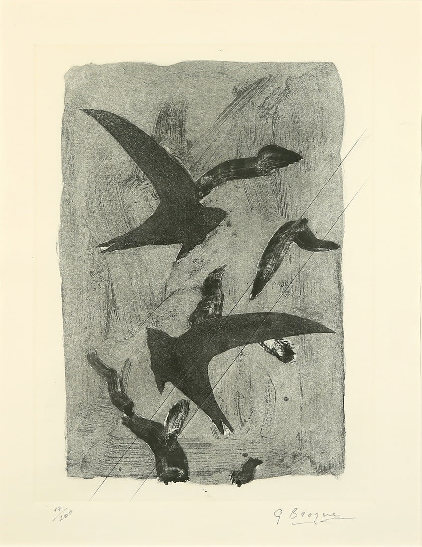 Georges Braque - Birds in Flight: Artist: Georges Braque Title: Birds in Flight Year: 1962 Dimensions: 18 1/2 x 12 in. Edition: from the limited edition of 200 Medium: Original etching on light cream wove paper Condition: Excellent