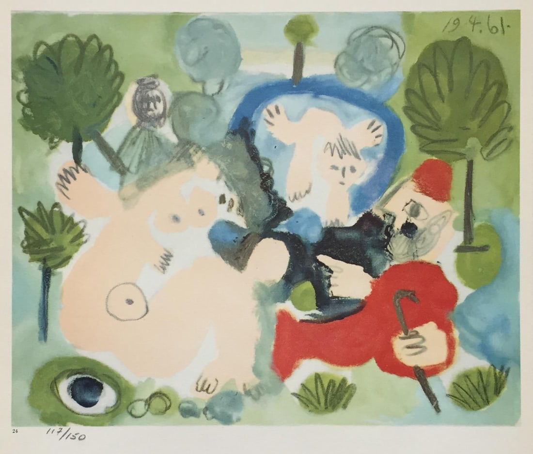 Pablo Picasso (After) - 19.4.61 from "Les Dejeuneres": Artist: Pablo Picasso (After) Title: 19.4.61 from "Les Dejeuneres" Year: 1962 Dimensions: 14 1/2in. by 10 1/2in. Edition: from the rare limited edition of 150 Publisher: Andre Sauret Paris Suite: Les