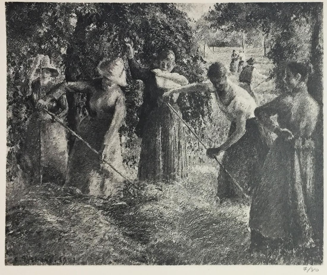 Camille Pissarro (After) - Fenaison: Artist: Camille Pissarro (After) Title: Fenaison Year: 1922 Dimensions: 9 3/8in. by 12 3/4in. Edition: From the Rare Limited Edition of 80 Publisher: Bernhein Jeune Medium: Offset Lithograph