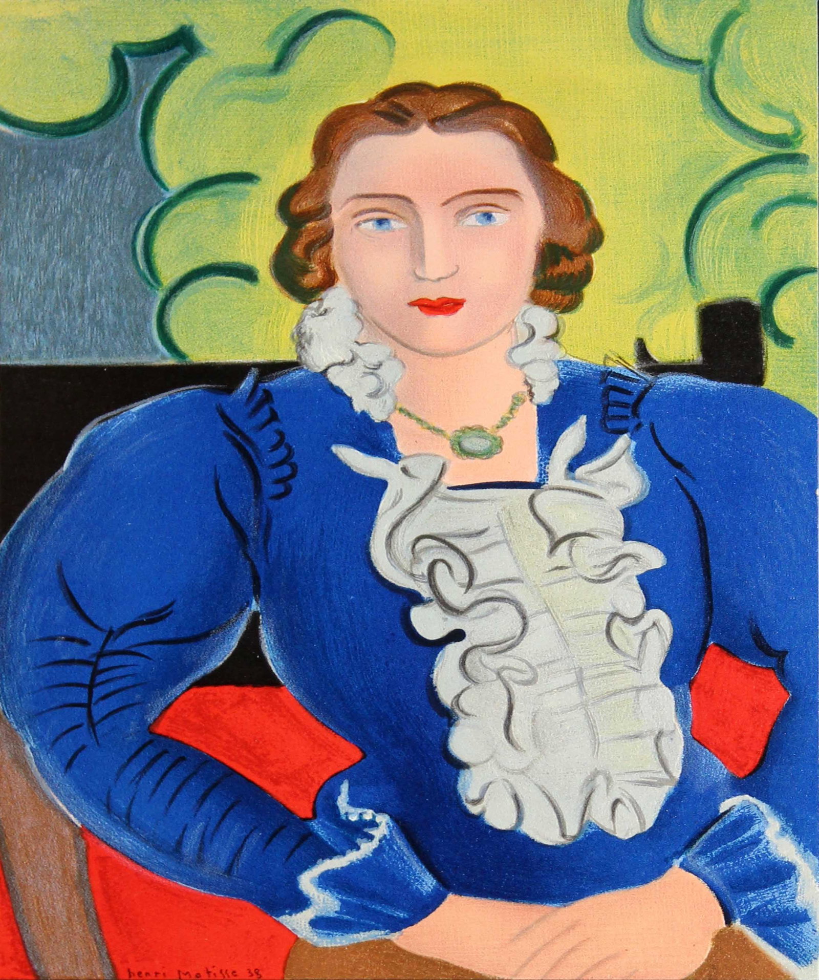 Henri Matisse (After) - La Blouse Bleue: Artist: Henri Matisse (After) Title: La Blouse Bleue Year: 1954 Dimensions: 9 1/2 x 6 in. Edition: From the rare limited edition Suite: Portraits Medium: Original offset lithograph on paper