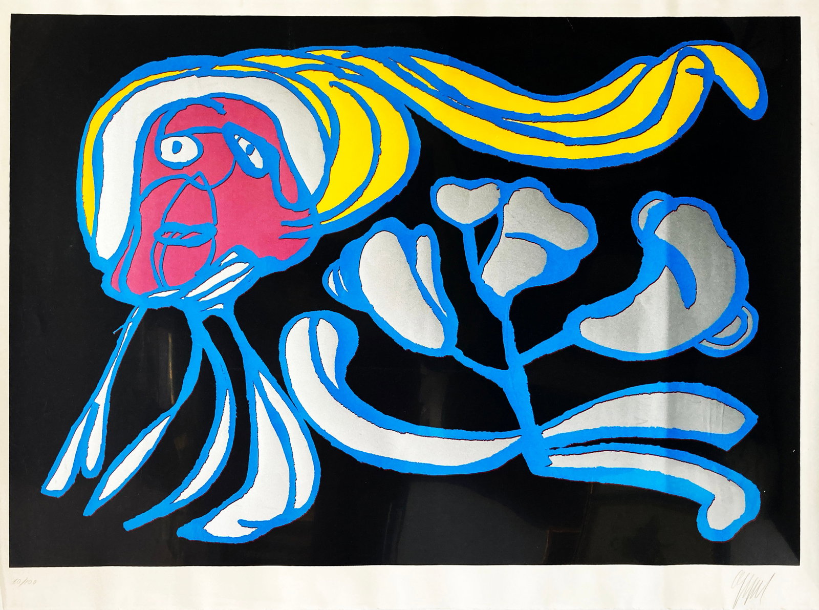 Karel Appel - Floating Black Passion: Artist: Karel Appel Title: Floating Black Passion Year: Dimensions: 28 1/2 x 30 in. Edition: 60 From the rare limited edtion of 100 Medium: Screen Print Condition: Excellent Signature Details: Hand