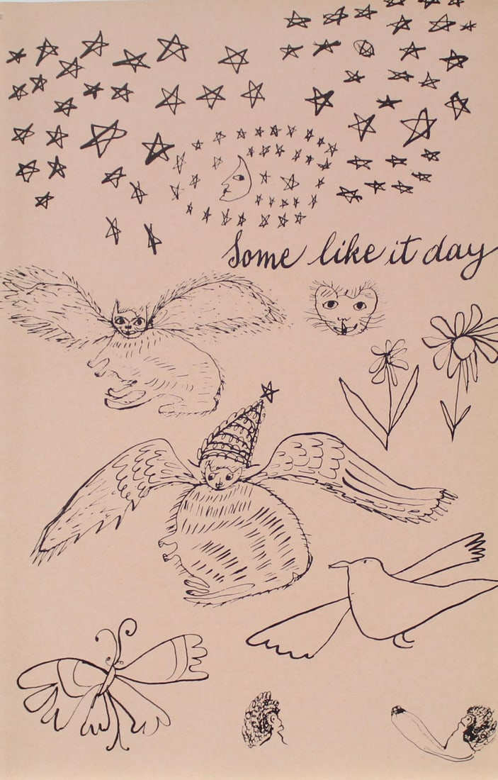 Andy Warhol - Some Like it Day: Artist: Andy Warhol Title: Some Like it Day Year: c. 1954 Dimensions: 5.5in. by 8.5in. Edition: From the rare limited edition Suite: Holy Cats by Andy Warhol and his mother Medium: Photolithograph of