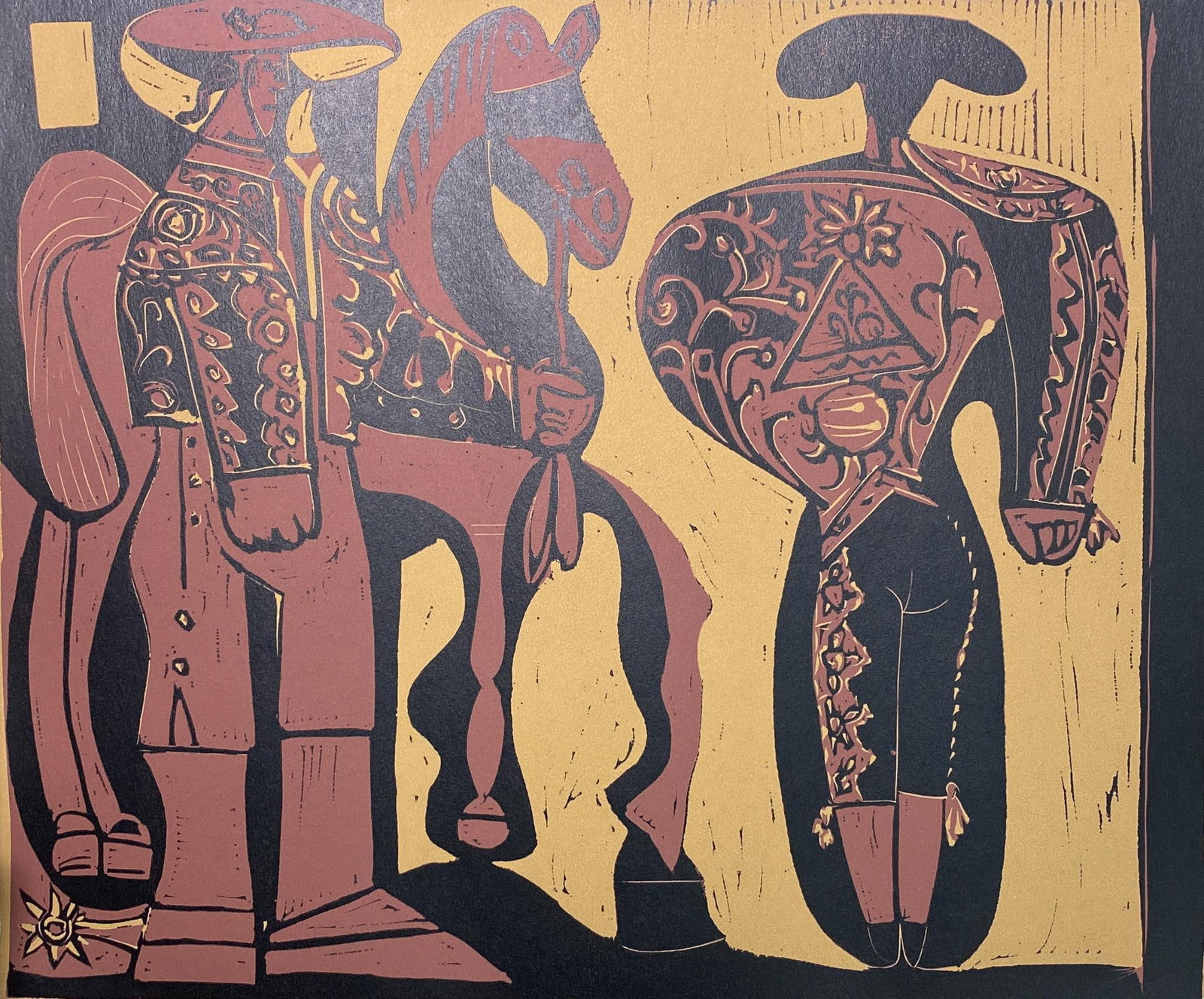 Pablo Picasso - Picador et Torero (After): Artist: Pablo Picasso Title: Picador et Torero Year: 1962 Dimensions: 12.75in. by 15.5in. Edition: From a rare limited edition Publisher: Verlag Gerd Hatje Stuttgart Suite: Picasso Linogravures