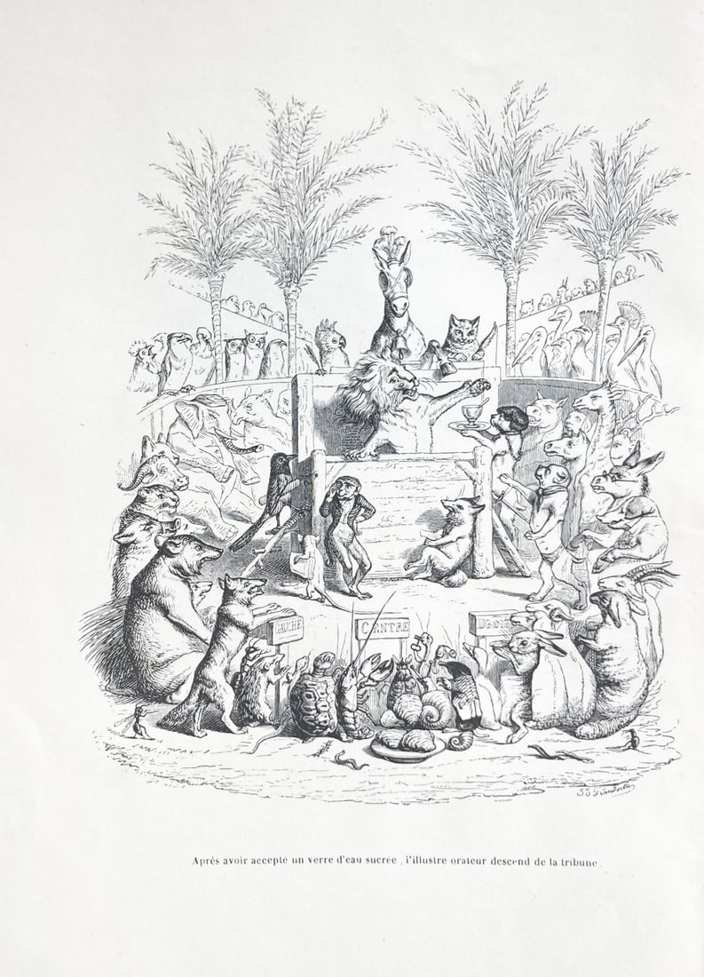 J.J. Grandville - Grandville et Les Animaux 2: Artist: J.J. Grandville Title: Grandville et Les Animaux 2 Year: 1842 Dimensions: 10.5in. by 6.5in. Edition: From the rare limited edition Publisher: Etudes De Moeurs Contemporaines Suite: Grandville