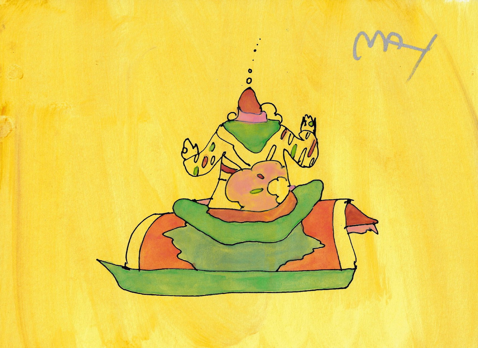 Peter Max - The Guru: Artist: Peter Max Title: The Guru Year: c. 1989 Dimensions: 11 x 15 in. Edition: Original work of art Medium: Mixed media with watercolor and serigraphy on pape