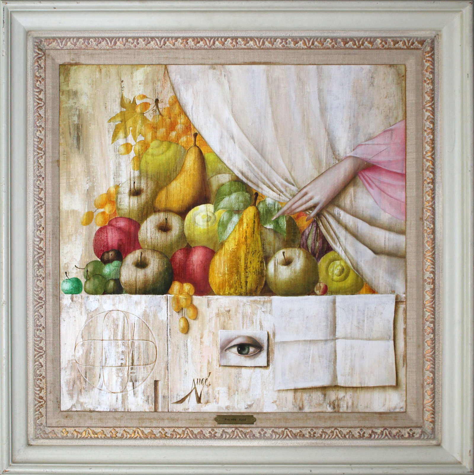 Auge - Le Peche de Gourmandize: Artist: Auge Title: Le Peche de Gourmandize Dimensions: 21 x 21 in. Edition: A unique rare one of a kind original artwork Medium: Original oil on canvas Condition:<