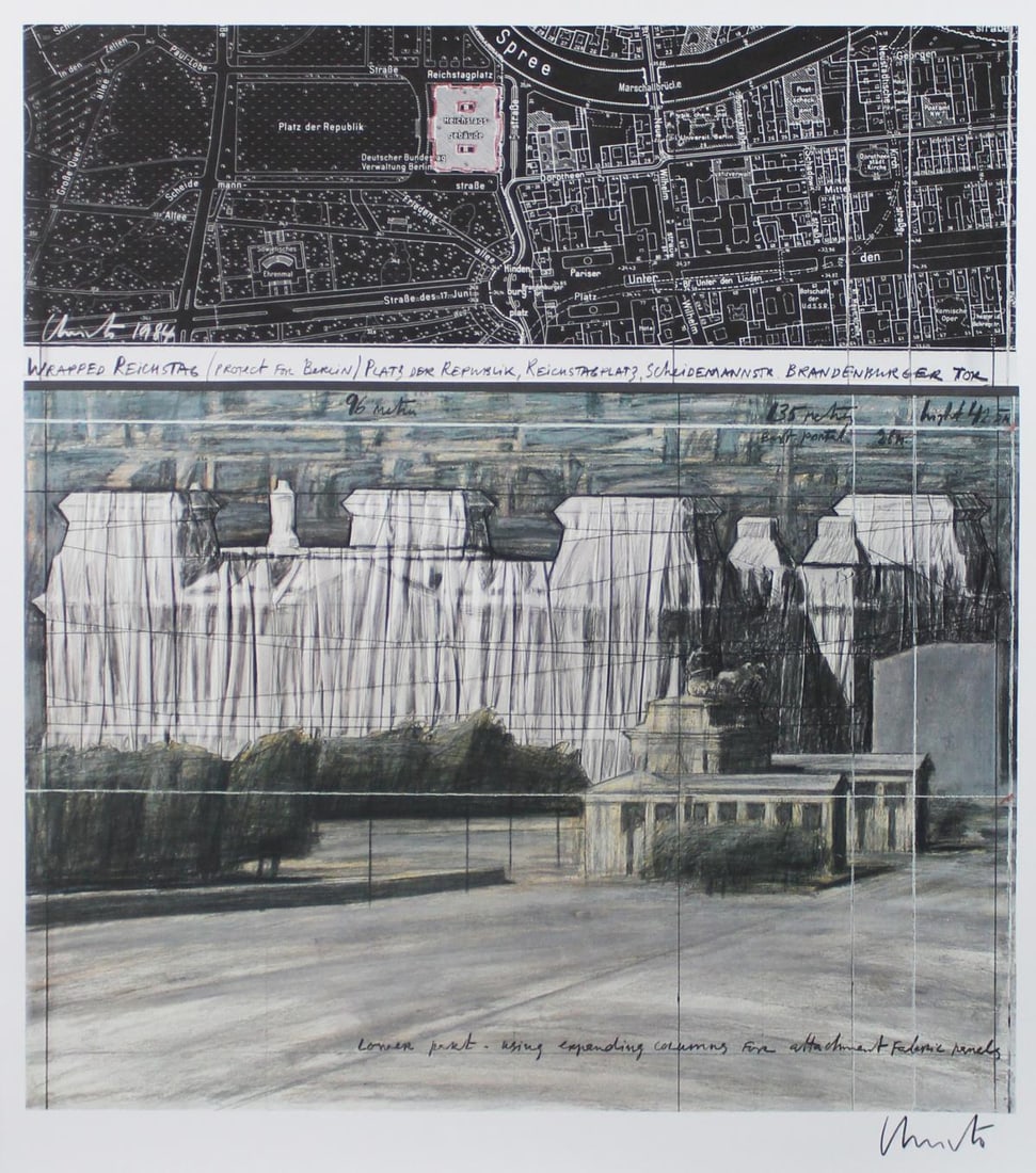 Christo - Wrapped Reichstag Project for Berlin: Artist: Christo Title: Wrapped Reichstag Project for Berlin Year: 1984 Dimensions: 27in. by 31in. Edition: From the Rare Limited Edition Publisher: Nouvelle Images SA Medium: Offset Lithograph on