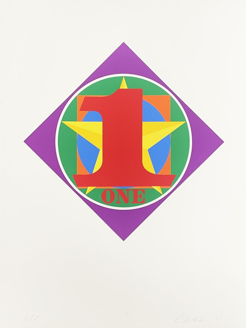 Robert Indiana - The Diamond One: Artist: Robert Indiana Title: The Diamond One Year: 1983 Dimensions: 36 3/8in. by 27 1/4in. Edition: From the limited edition of V Publisher: Edition Domberger Stuttgart Medium: Original Serigraph in