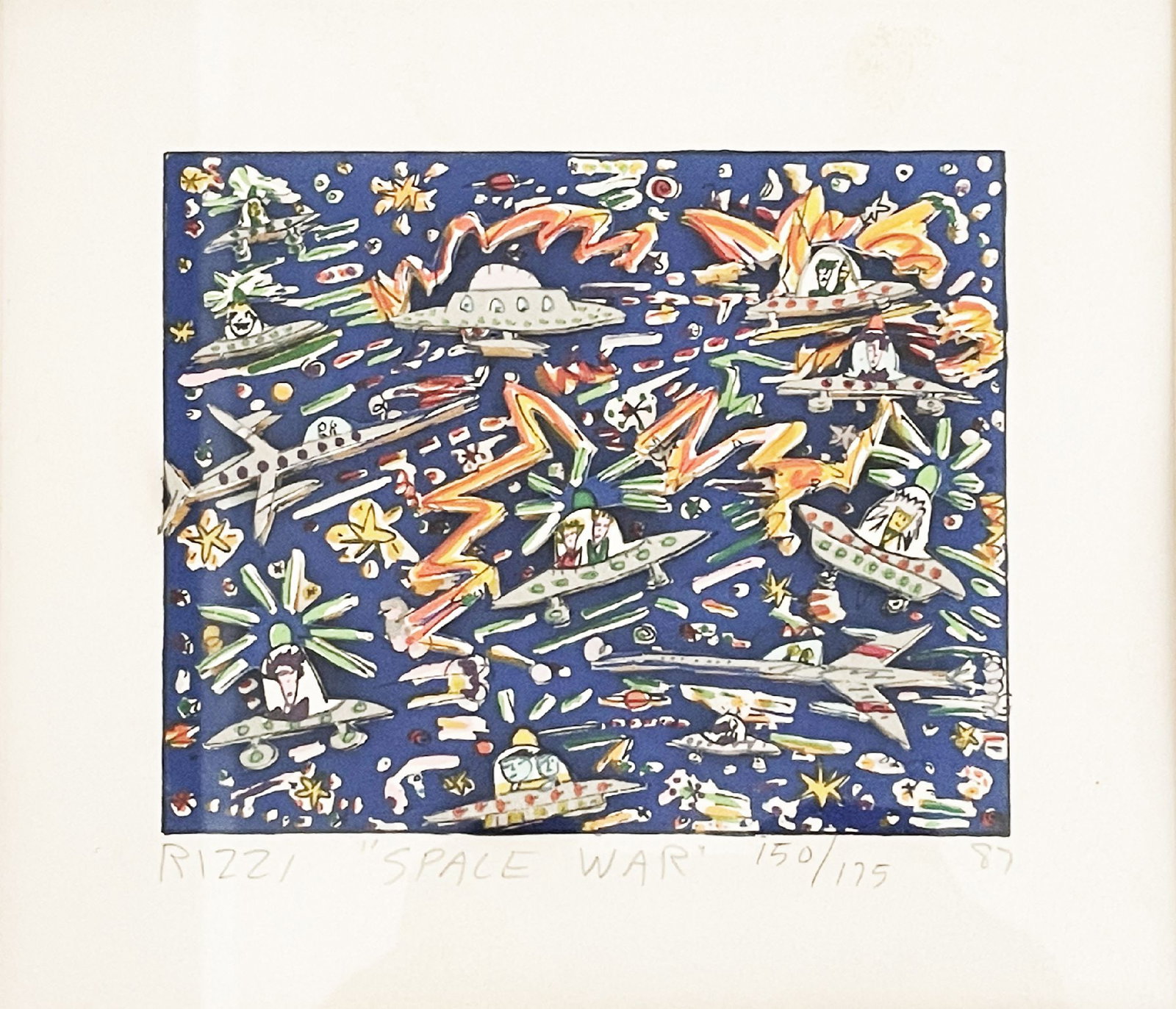 James Rizzi - Space War: Artist: James Rizzi Title: Space War Year: 1987 Dimensions: 7 x 6 in. Edition: 150 From the rare limted edition of 175 Medium: Original 3-D Color Scre