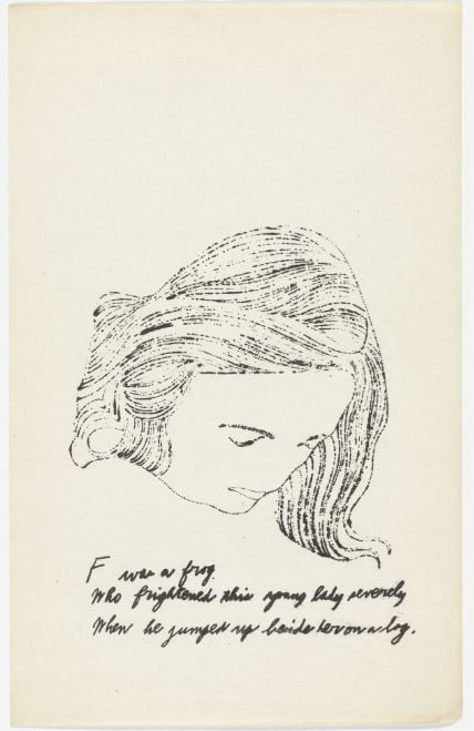 Andy Warhol - Letter F: Artist: Andy Warhol Title: Untitled 21 Year: 1953 Dimensions: 9.5in. by 6in. Edition: From the rare limited edition of approx. 100 Publisher: Andy Warhol New York Suite: A is an Alphabet Medium:
