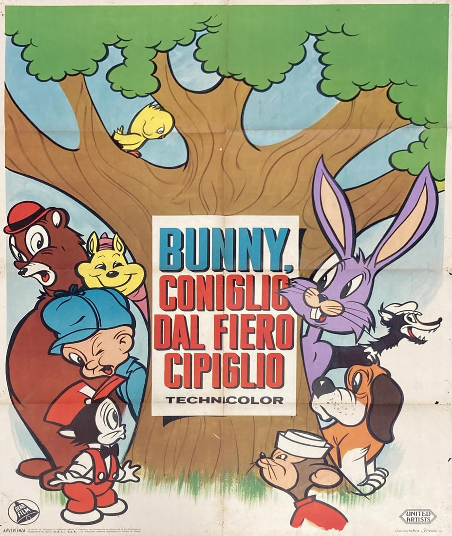 Vintage Poster (Looney Tunes) - Looney Tunes Bunny: Artist: Vintage Poster (Looney Tunes) Title: Looney Tunes Bunny Coniglio Dal Fiero Cipiglio Year: 1960s Dimensions: 55in. by 39in. Edition: From the rare limited edition Publisher: Warner Medium: