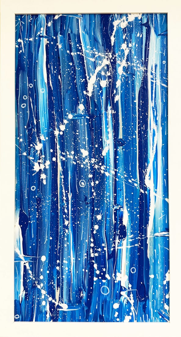 Matthew Steinberg - Little Blue: Artist: Matthew Steinberg Title: Little Blue Year: 2024 Dimensions: 17 1/2 x 22 in. Edition: Hand painted One-of-a-kind Piece Suite: Splatter Medium: