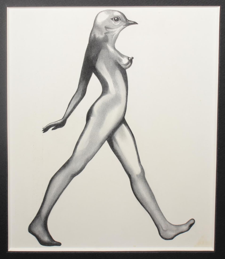 Tom Palmore - Bird Lady: Artist: Tom Palmore Title: Bird Lady Year: 1970 Dimensions: 10in. by 12in. Edition: Original work of art Medium: Original drawing in graphite on paper