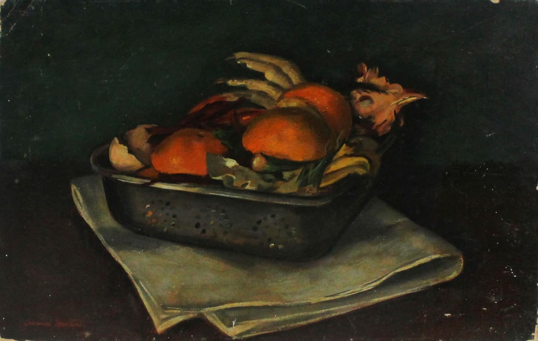 Giovanni Martino - Still Life: Artist: Giovanni Martino Title: Still Life Year: 1940 Dimensions: 11in. by 17 1/8in. Edition: Unique One of a Kind Artwork Medium: Oil on Panel Condi