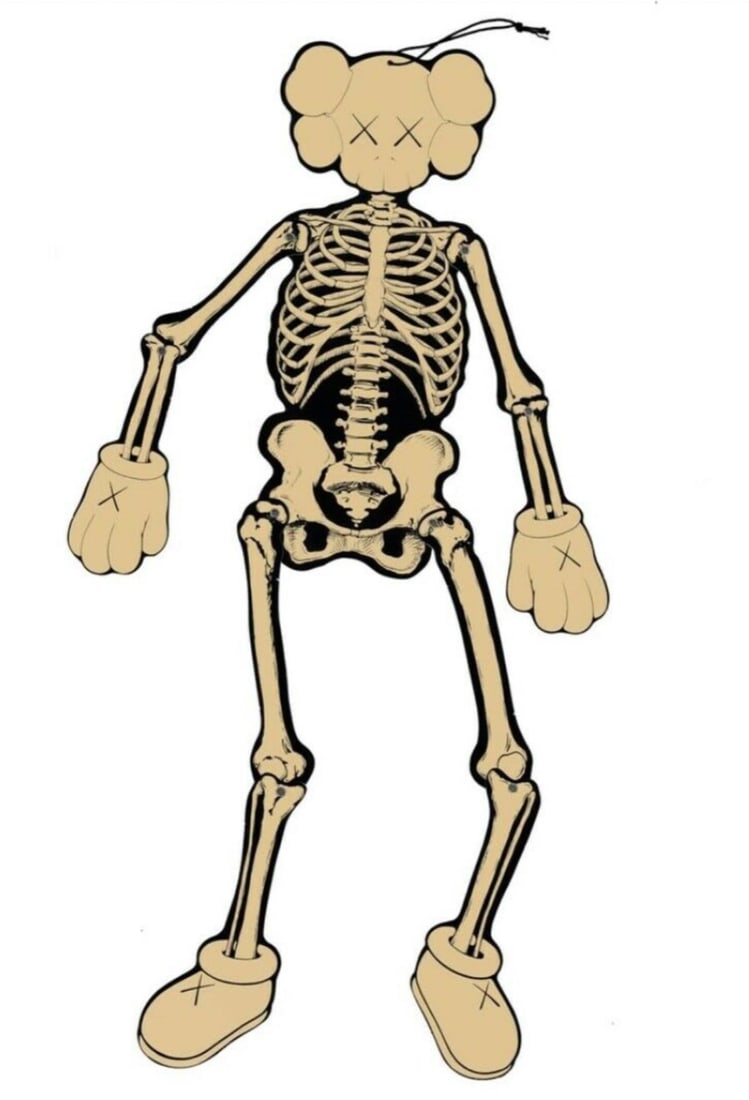 KAWS - Companion Skeleton (Bone): Artist: KAWS Title: Companion Skeleton (Bone) Year: 2007 Dimensions: 39in. by 10in. Edition: From the Rare Limited Edition Publisher: OriginalFake Medium: Screenprint on Movable Skeleton Condition: