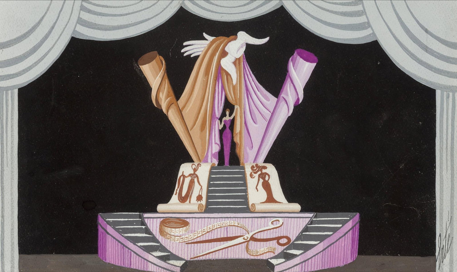 Erte - Untitled Original Gouache: Artist: Erte Title: Untitled Original Gouache Dimensions: 7in. by 12in. Edition: A rare unique one of a kind work of art Medium: Original gouache on paper Condition: Excell