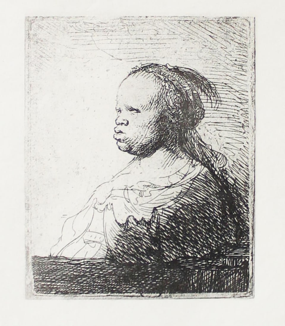 Rembrandt van Rijn (after) - The White Negress: Artist: Rembrandt van Rijn (after) Title: The White Negress Year: 1880 Dimensions: 3 1/8in. by 3 3/4in. Edition: From the rare limited edition Suite: The Work of Rembrandt Blanc Tome Medium: Original