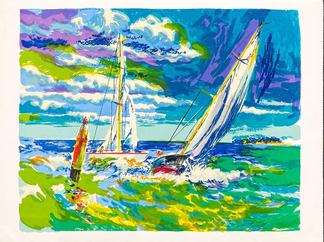 Jay Woose - Sailing Yacht Scene: Artist: Jay Woose Title: Sailing Yacht Scene Dimensions: 22in. by 30in. Edition: From a Rare Limited Edition Medium: Silkscreen on paper Condition: Excellent Comes with Letter of authenticity and