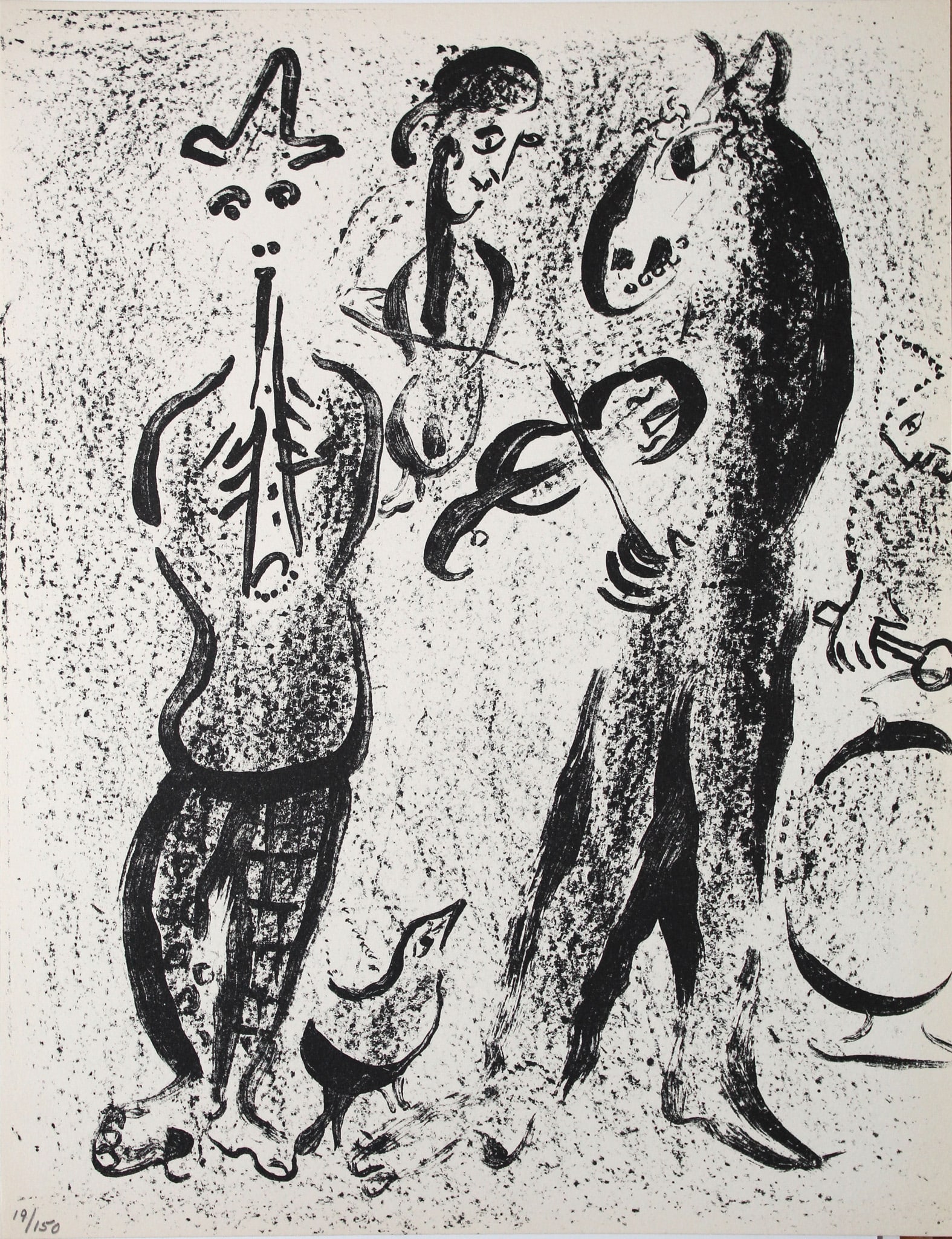 Marc Chagall - The Mountebanks: Artist: Marc Chagall Title: The Mountebanks Year: 1963 Dimensions: 12 1/2 x 9 1/2 in. Edition: From the limited edition Publisher: Atelier Mourlot, Paris
