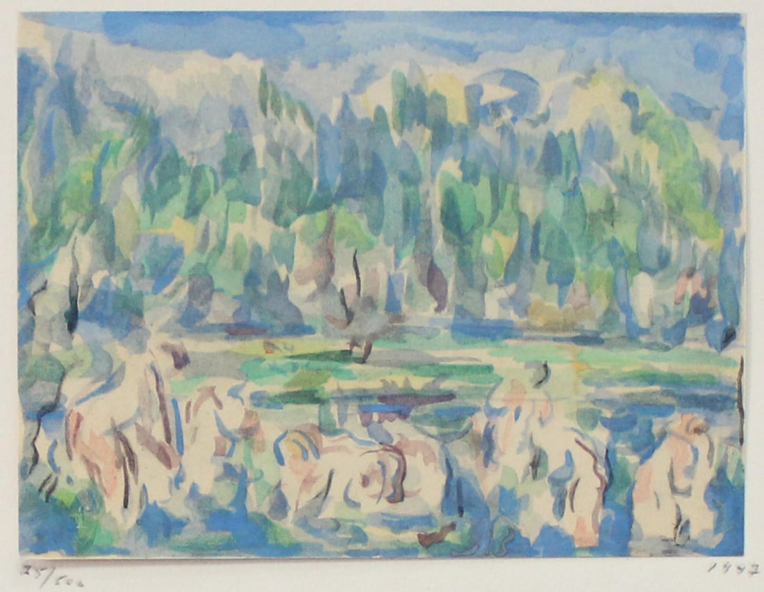 Paul Cezanne (After) - Les Baigneuses Aquarelle 4: Artist: Paul Cezanne (After) Title: Les Baigneuses Aquarelle 4 Year: 1947 Dimensions: 14 3/4in. by 11in. Edition: From the Rare Limited Edition of 500 Publisher: